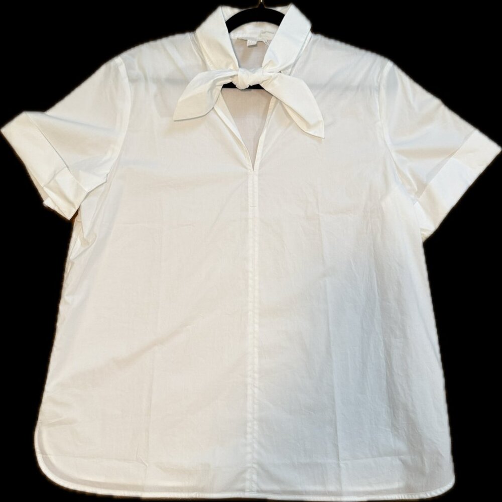 COS White Short Sleeve Blouse - Flowy Fit Neck Tie - New with Tags | Size 8 